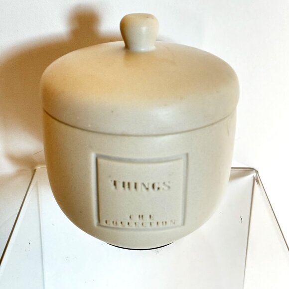 The Collection Stoneware Engraved "Things" Container with Lid Beige Cotton jewel - Picture 1 of 12